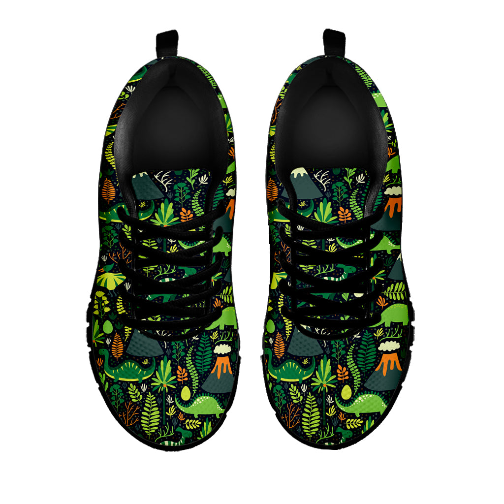 Cute Dinosaur And Floral Pattern Print Black Sneakers