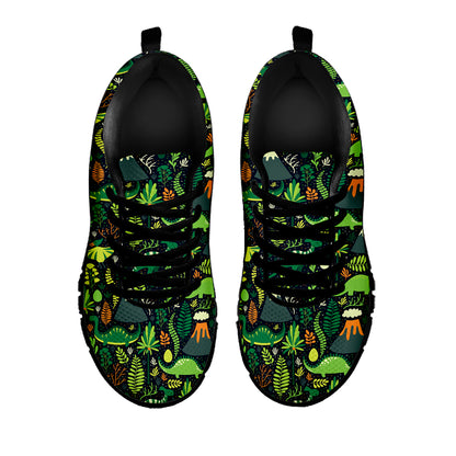Cute Dinosaur And Floral Pattern Print Black Sneakers
