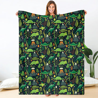 Cute Dinosaur And Floral Pattern Print Blanket