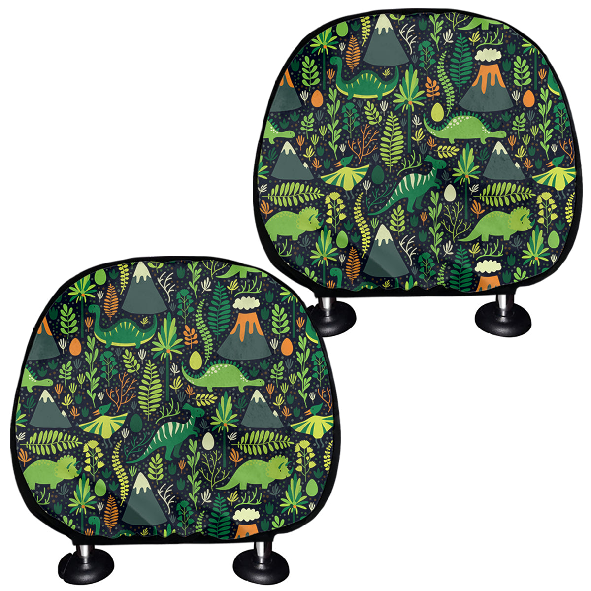 Cute Dinosaur And Floral Pattern Print Car Headrest Covers