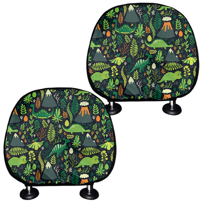 Cute Dinosaur And Floral Pattern Print Car Headrest Covers