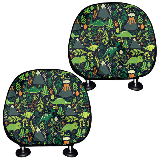 Cute Dinosaur And Floral Pattern Print Car Headrest Covers