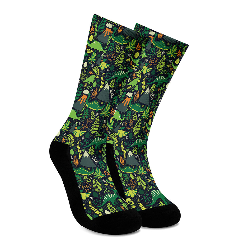 Cute Dinosaur And Floral Pattern Print Crew Socks