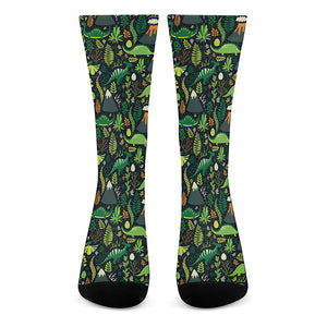 Cute Dinosaur And Floral Pattern Print Crew Socks