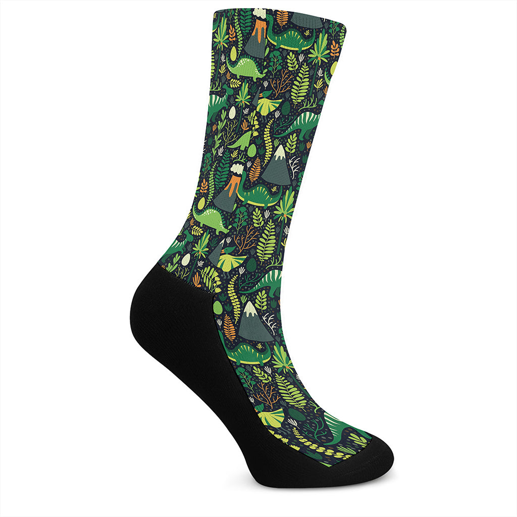 Cute Dinosaur And Floral Pattern Print Crew Socks