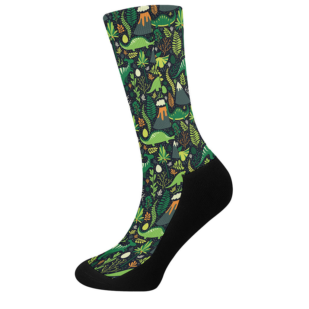 Cute Dinosaur And Floral Pattern Print Crew Socks