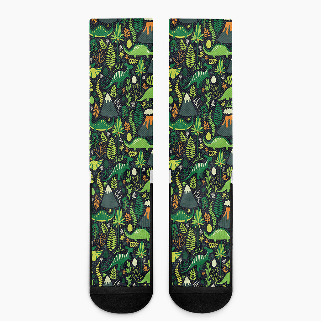 Cute Dinosaur And Floral Pattern Print Crew Socks