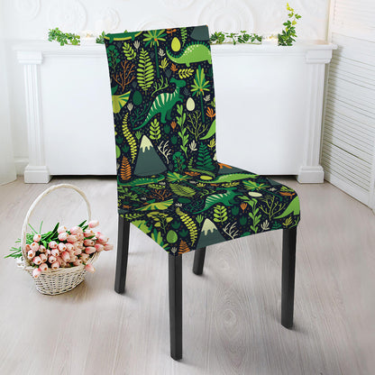 Cute Dinosaur And Floral Pattern Print Dining Chair Slipcover