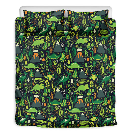 Cute Dinosaur And Floral Pattern Print Duvet Cover Bedding Set