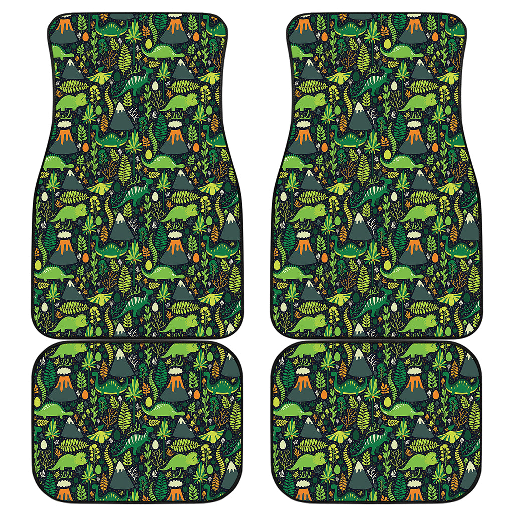 Cute Dinosaur And Floral Pattern Print Front and Back Car Floor Mats