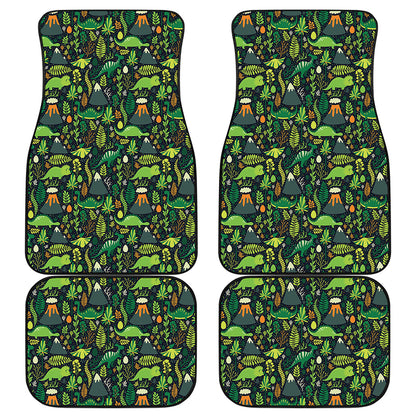 Cute Dinosaur And Floral Pattern Print Front and Back Car Floor Mats