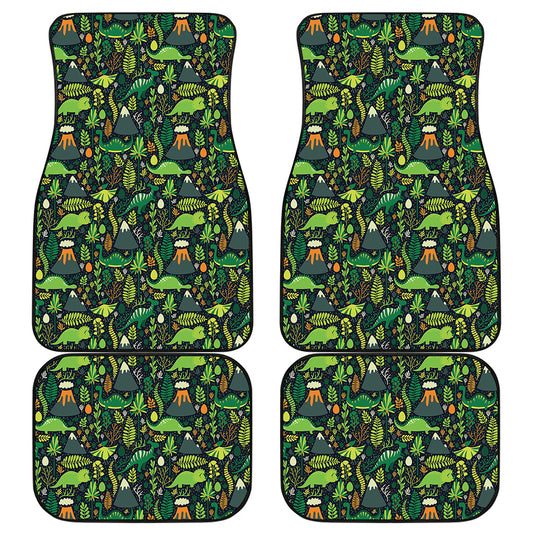Cute Dinosaur And Floral Pattern Print Front and Back Car Floor Mats