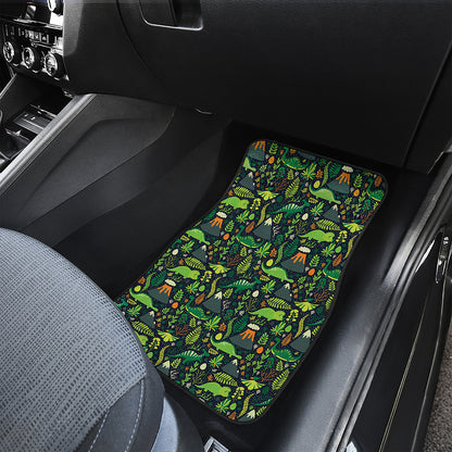 Cute Dinosaur And Floral Pattern Print Front and Back Car Floor Mats