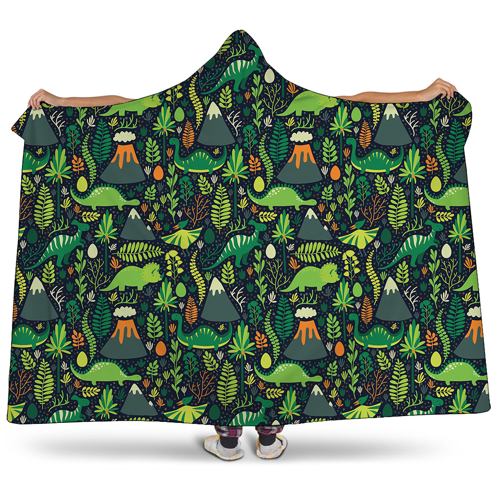 Cute Dinosaur And Floral Pattern Print Hooded Blanket