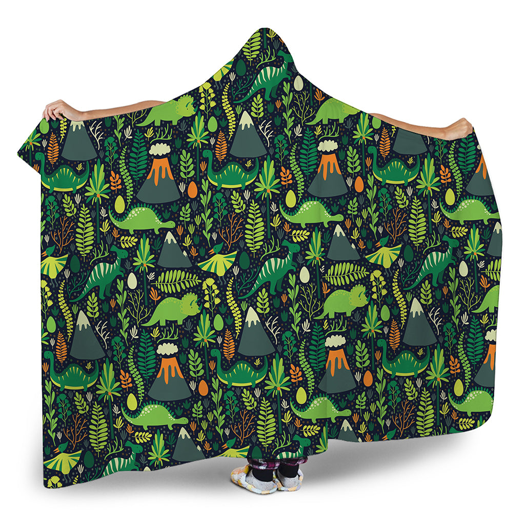 Cute Dinosaur And Floral Pattern Print Hooded Blanket