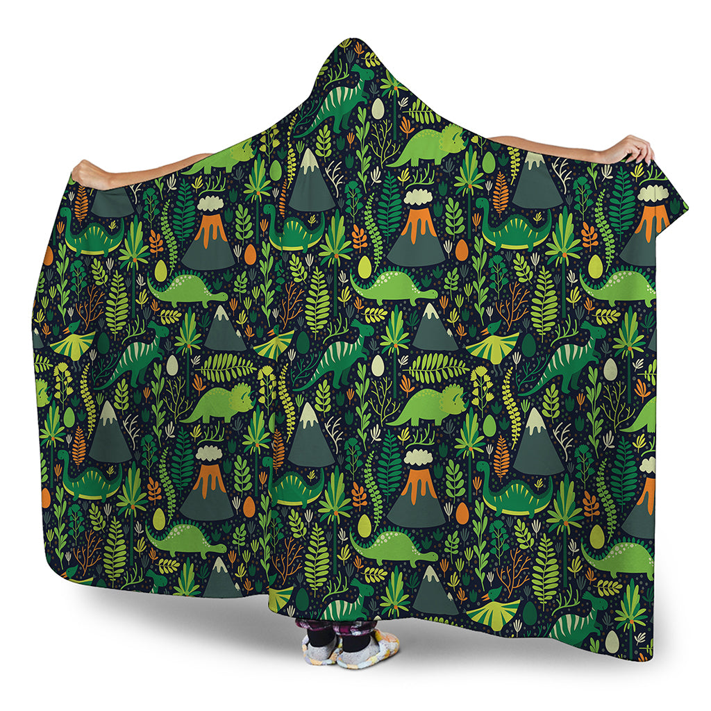 Cute Dinosaur And Floral Pattern Print Hooded Blanket