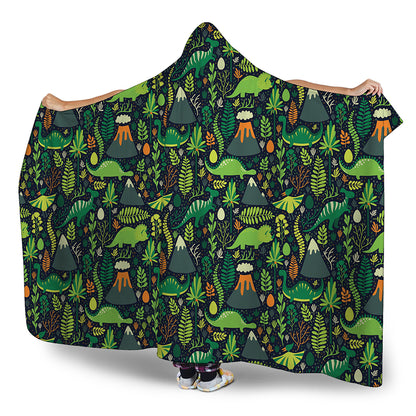 Cute Dinosaur And Floral Pattern Print Hooded Blanket