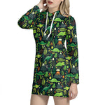 Cute Dinosaur And Floral Pattern Print Hoodie Dress