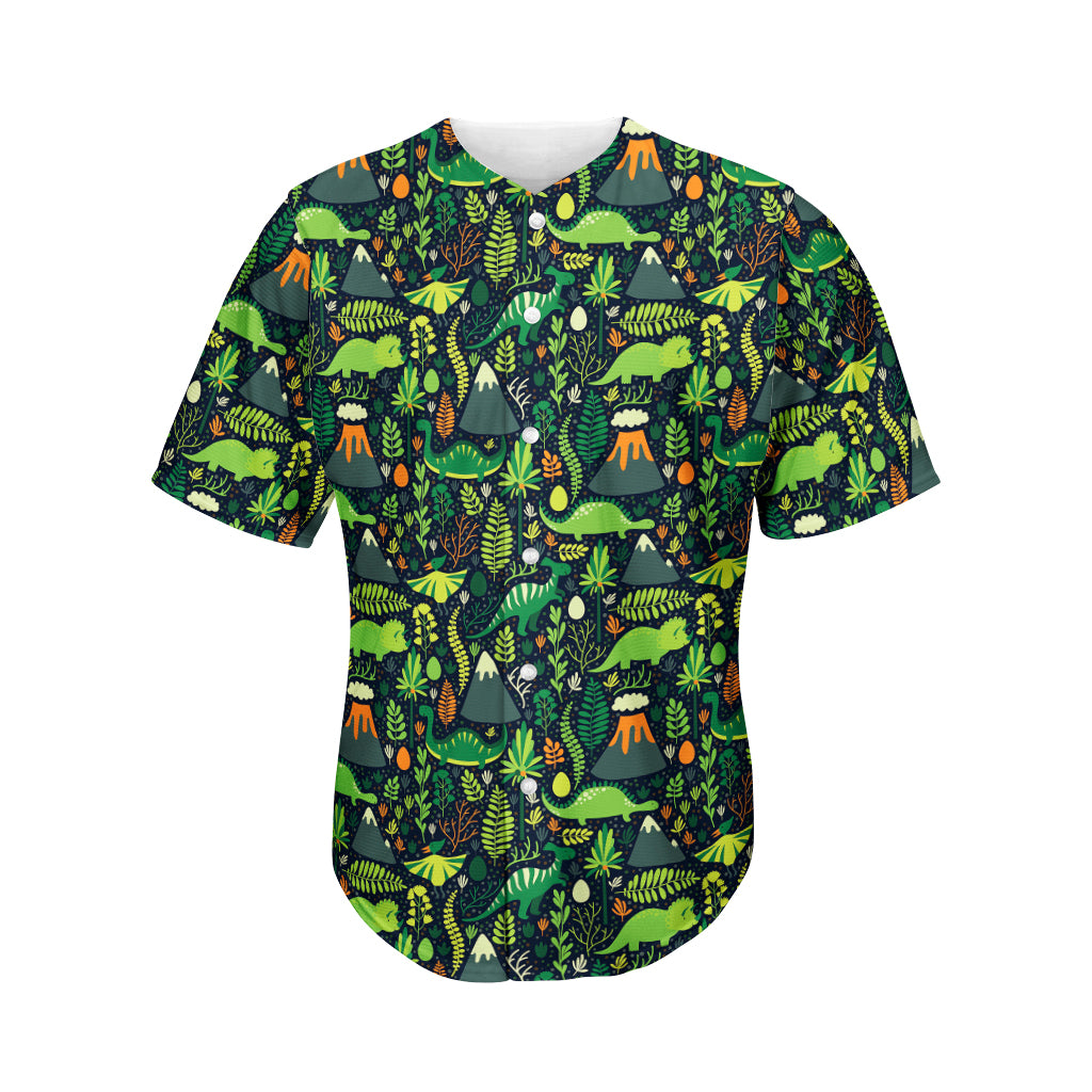Cute Dinosaur And Floral Pattern Print Men's Baseball Jersey