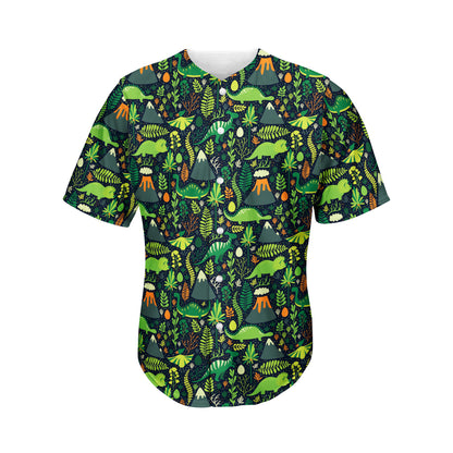 Cute Dinosaur And Floral Pattern Print Men's Baseball Jersey