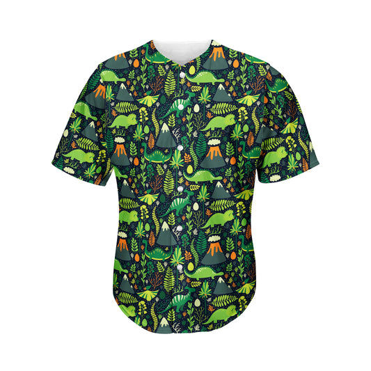 Cute Dinosaur And Floral Pattern Print Men's Baseball Jersey
