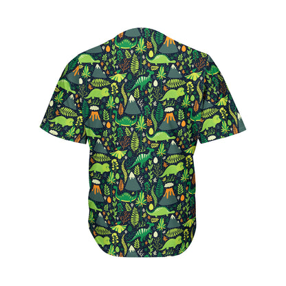 Cute Dinosaur And Floral Pattern Print Men's Baseball Jersey