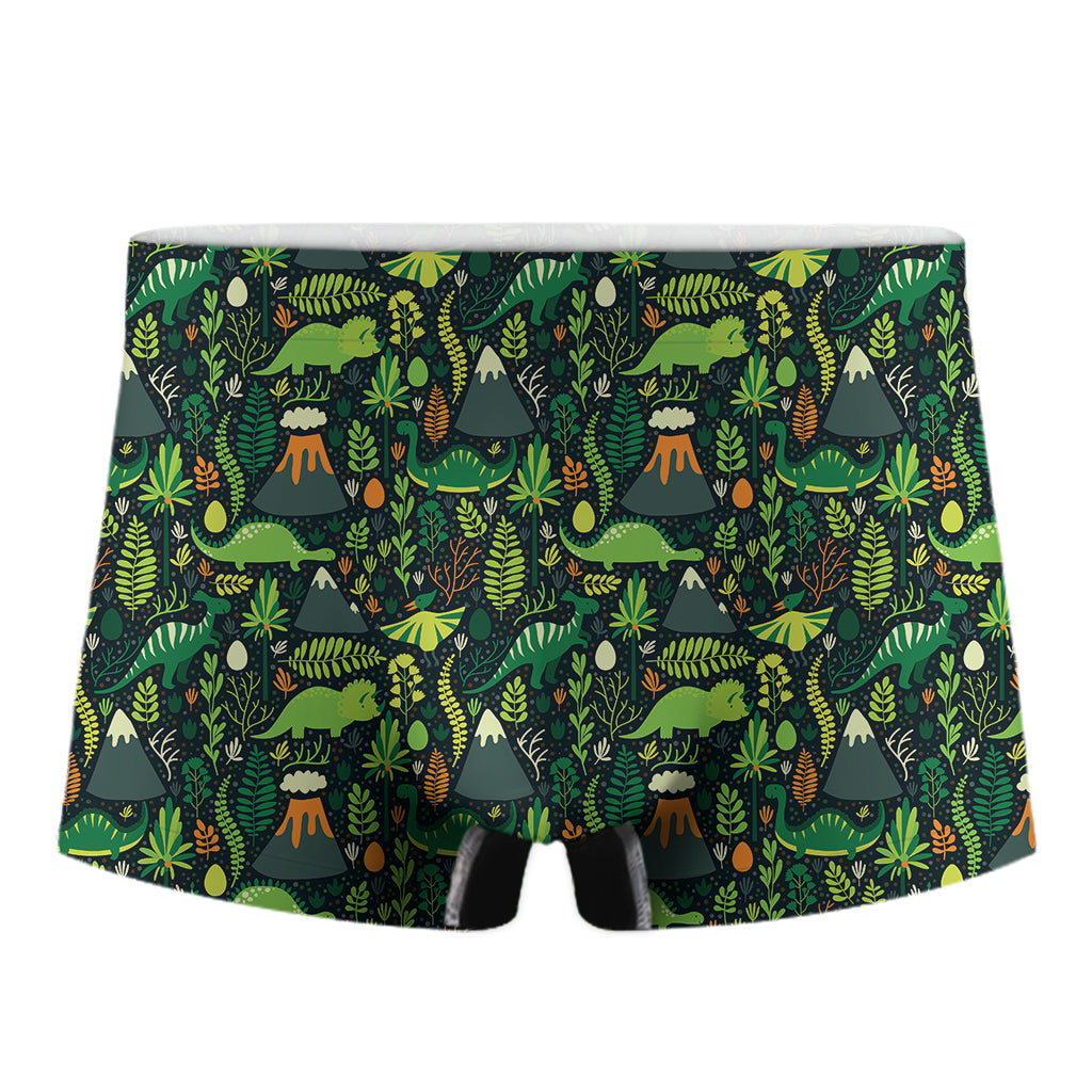 Cute Dinosaur And Floral Pattern Print Men's Boxer Briefs