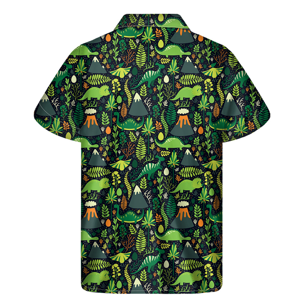 Cute Dinosaur And Floral Pattern Print Men's Short Sleeve Shirt
