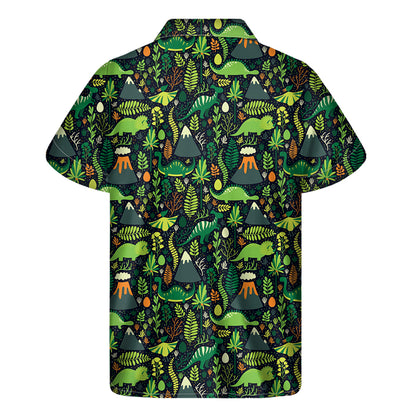 Cute Dinosaur And Floral Pattern Print Men's Short Sleeve Shirt