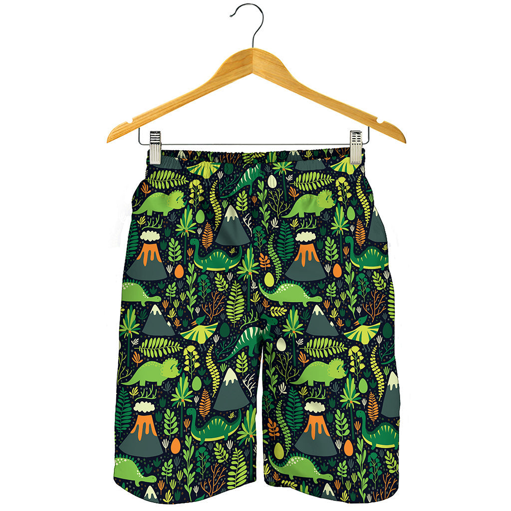 Cute Dinosaur And Floral Pattern Print Men's Shorts