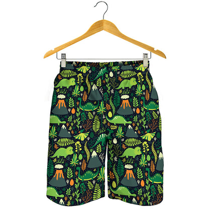 Cute Dinosaur And Floral Pattern Print Men's Shorts