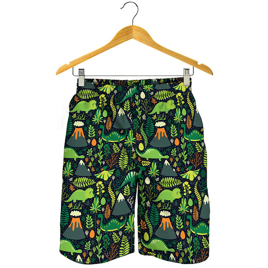Cute Dinosaur And Floral Pattern Print Men's Shorts