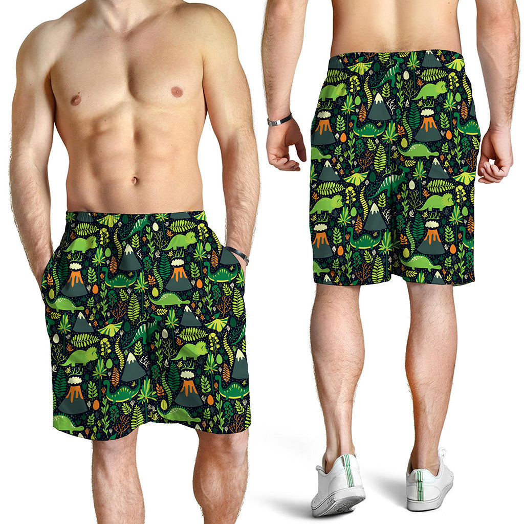 Cute Dinosaur And Floral Pattern Print Men's Shorts