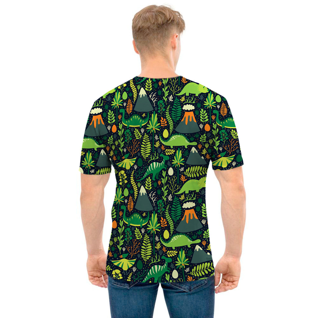 Cute Dinosaur And Floral Pattern Print Men's T-Shirt