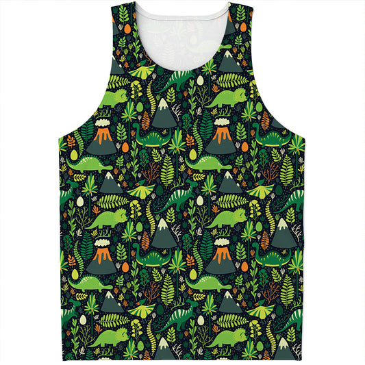 Cute Dinosaur And Floral Pattern Print Men's Tank Top