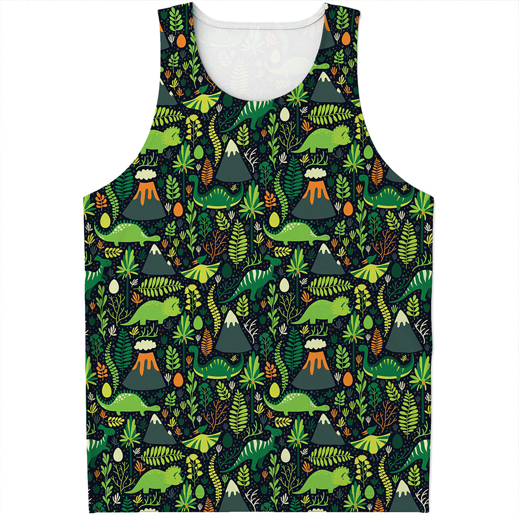 Cute Dinosaur And Floral Pattern Print Men's Tank Top