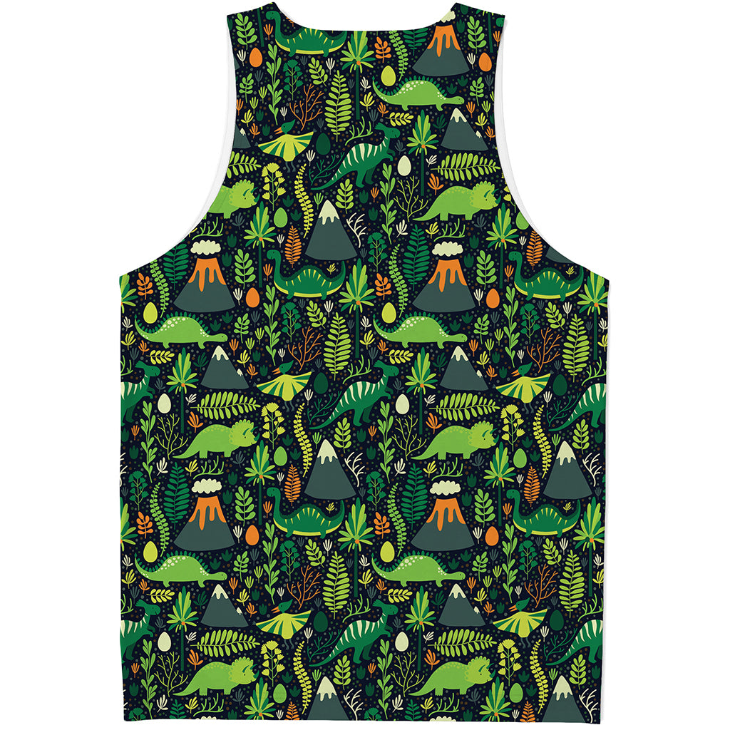 Cute Dinosaur And Floral Pattern Print Men's Tank Top