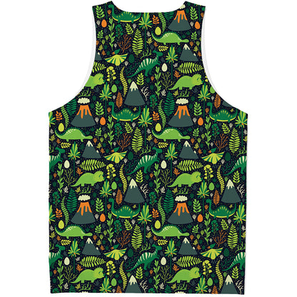 Cute Dinosaur And Floral Pattern Print Men's Tank Top