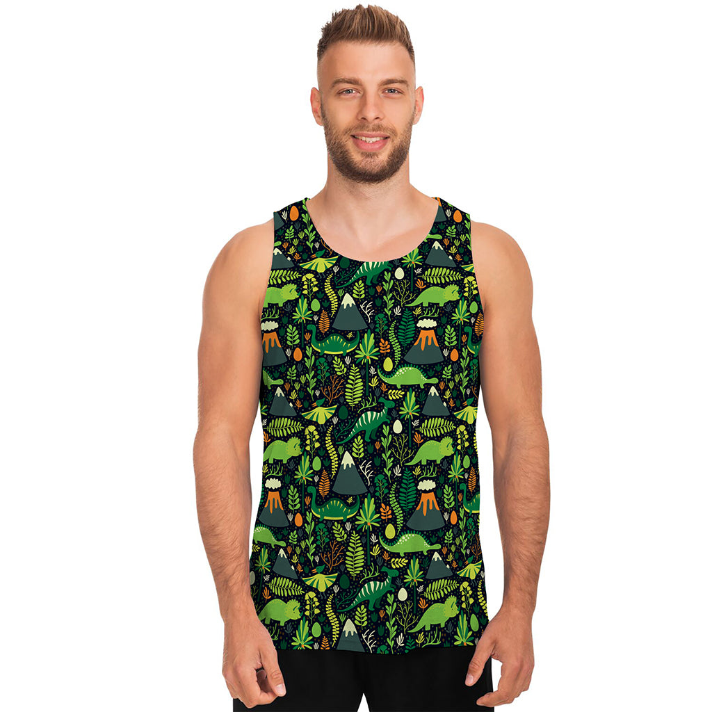 Cute Dinosaur And Floral Pattern Print Men's Tank Top