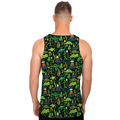Cute Dinosaur And Floral Pattern Print Men's Tank Top