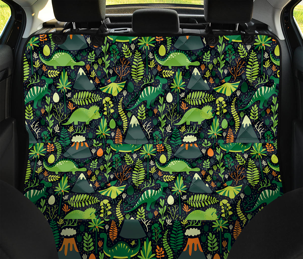Cute Dinosaur And Floral Pattern Print Pet Car Back Seat Cover