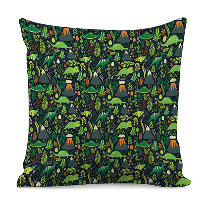 Cute Dinosaur And Floral Pattern Print Pillow Cover