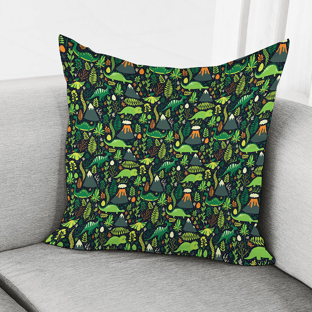 Cute Dinosaur And Floral Pattern Print Pillow Cover