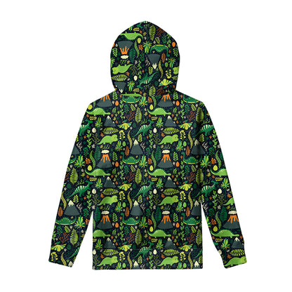Cute Dinosaur And Floral Pattern Print Pullover Hoodie