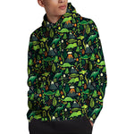 Cute Dinosaur And Floral Pattern Print Pullover Hoodie