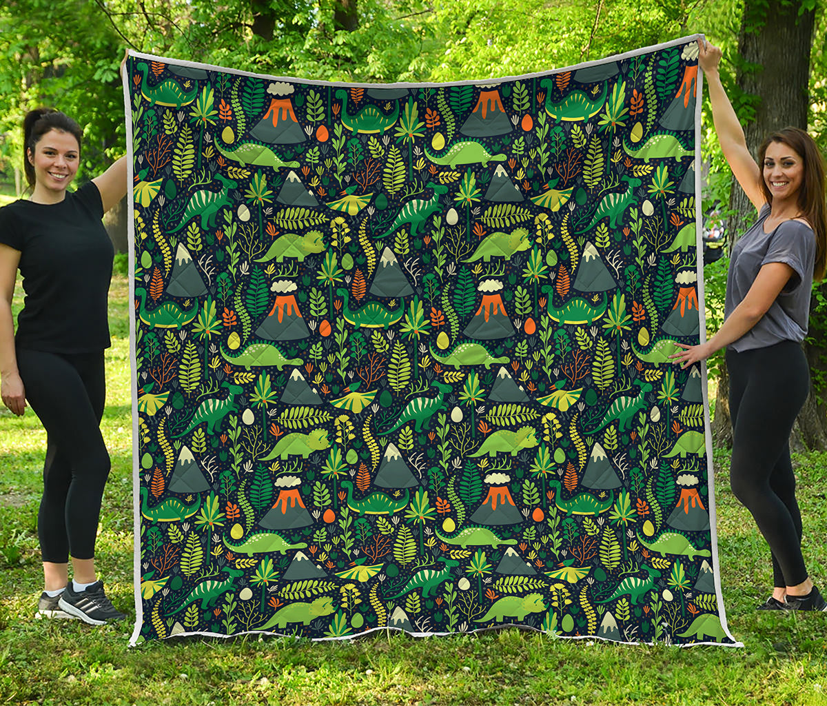 Cute Dinosaur And Floral Pattern Print Quilt