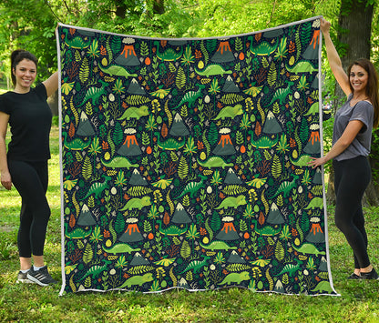 Cute Dinosaur And Floral Pattern Print Quilt