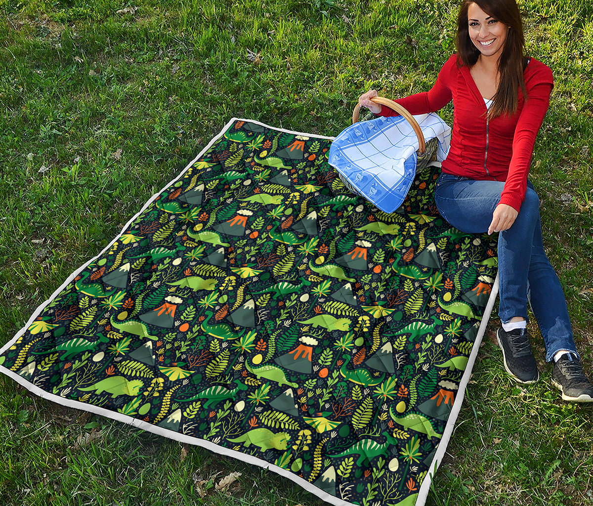 Cute Dinosaur And Floral Pattern Print Quilt