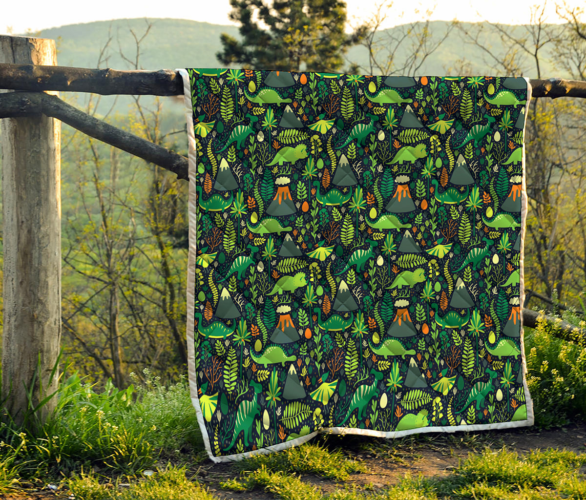 Cute Dinosaur And Floral Pattern Print Quilt