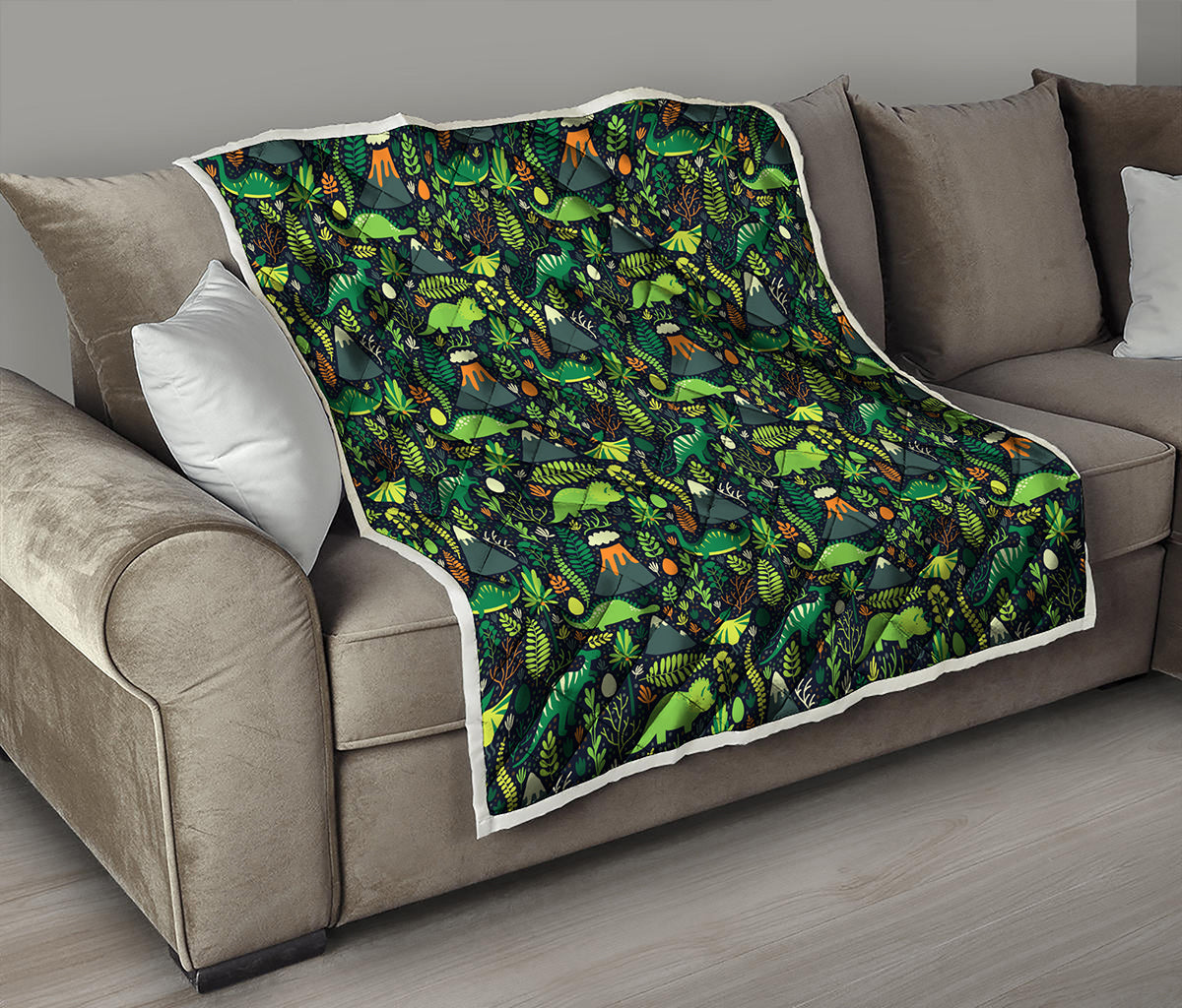 Cute Dinosaur And Floral Pattern Print Quilt